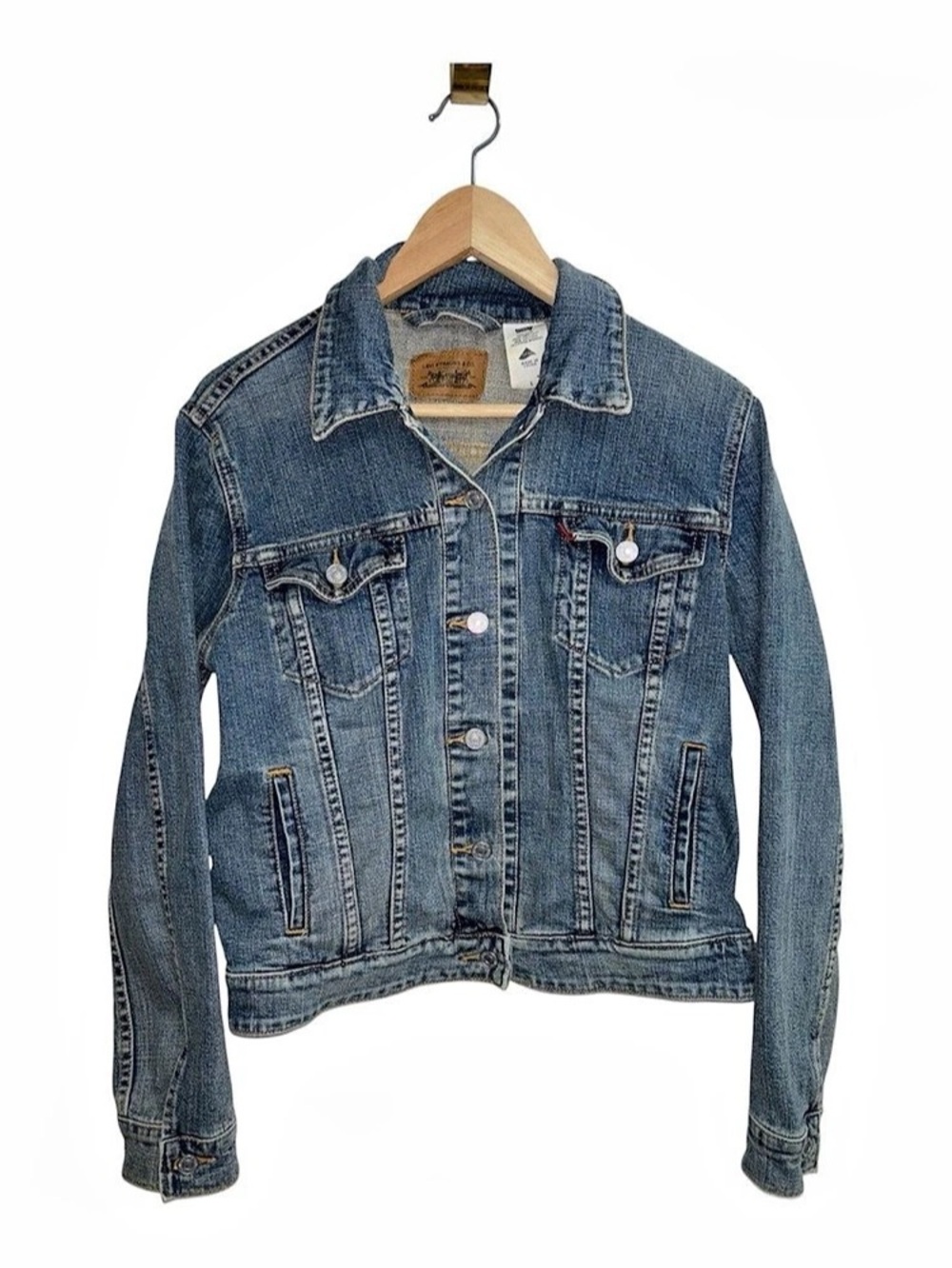 Vintage Levi's Women's Size L Trucker Denim Jacket Y2K Medium Wash Blue Retro